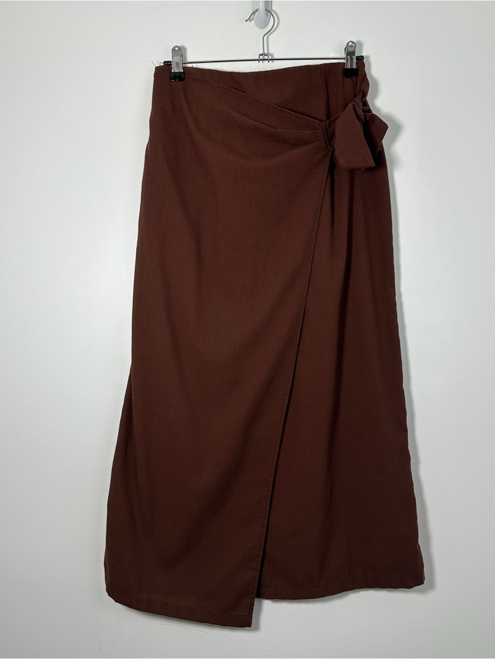 SHEIN Brown Wrap Midi Skirt Women’s Medium M Side Tie Linen Blend